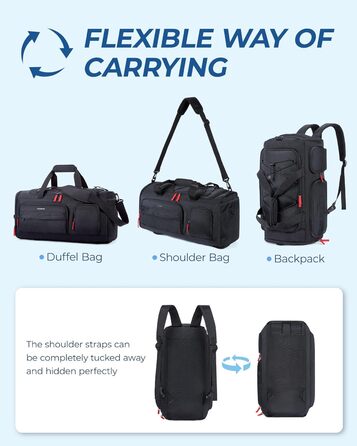 BAGSMART спортивна сумка для жінок і чоловіків з відділенням для взуття та вологих речей, водонепроникна тренувальна сумка для фітнесу, подорожей, плавання, активного відпочинку, чорна