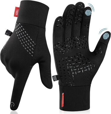 Рукавички PUIOU для чоловіків та жінок, теплі зимові велосипедні рукавички, спортивні рукавички з сенсорним екраном, вітрозахисні, антиковзні (M, чорний)