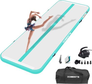 Гімнастичний мат DOBESTS Airtrack 600x100x10 см, зелений, з насосом і сумкою, надувний мат для дому, спортзалу, йоги, фітнесу, тумблінгу, висота 10/20 см, довжина 2-8 м