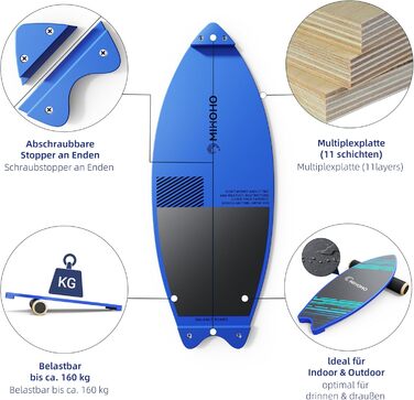Дерев'яна балансувальна дошка з килимком для фітнесу, реабілітації та серфінгу (чорна)