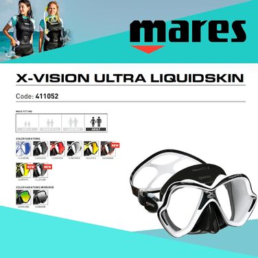 Дайвінгова маска Mares X-Vision Ultra Liquidskin, універсальна, біло-чорна