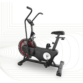 Велотренажер SportPlus Profi Air Bike з повітряним опором, HIIT, до 135 кг, чорний/червоний, сумісний із додатком, домашній фітнес