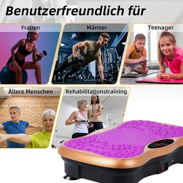 Вібраційна платформа EVOLAND з 5 програмами тренувань, Bluetooth, стрічки опору для всього тіла (фіолетовий)