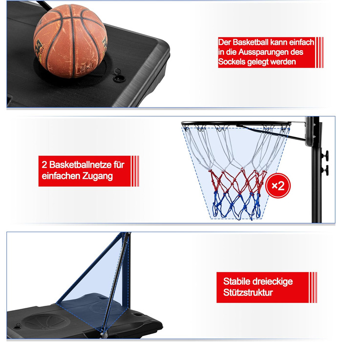 Баскетбольне кільце Yaheetech з регульованою висотою на стійці з колесами для вулиці та приміщення 264 см