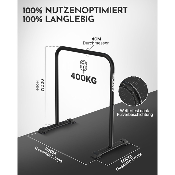 NEOLYMP Dip Station для віджимань: 400 кг, регульована ширина, з E-Book, антиковзні ніжки. Комплект для фітнесу вдома (турнік + еластична стрічка)