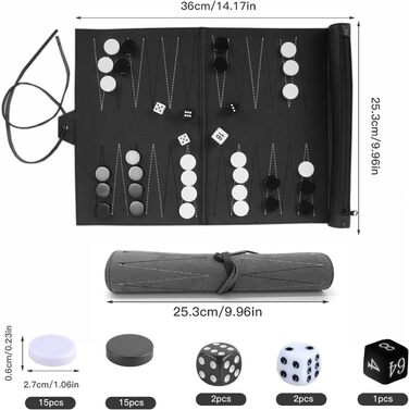 Набір для гри в шашки (бекґеммон) дерев'яний, 15 дюймів, для дорослих та дітей, портативний, коричневий, темно-сірий