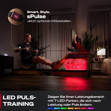 Гребний тренажер Sportstech AquaElite: водяний, складаний, з LED-дисплеєм 21.5' та обертовим резервуаром, екологічне дерево FSC®