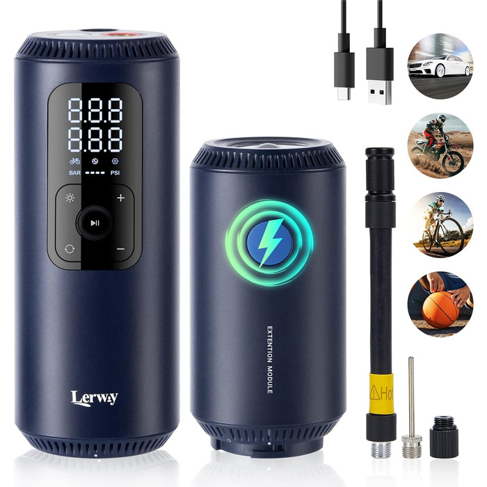 Електрична насосна помпа LERWAY для велосипеда, 150 PSI, 5700 мА·год, міні-автокомпресор, портативний, з LCD-екраном, LED-підсвіткою, Powerbank, для велосипедів, мотоциклів, авто та м'ячів