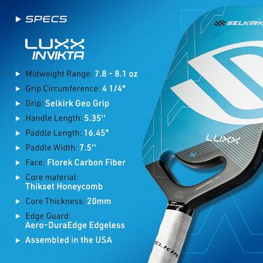 Падл для піклболу Selkirk LUXX Control, вуглецеве волокно, поліпропіленовий X7-ядро, для максимальної потужності та контролю