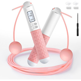 Стрибкове канат iMoebel з лічильником, регульований, швидкозмінний, сталевий трос, антиковзні ручки, підрахунок калорій, таймер для фітнесу, боксу, схуднення, кросфіту, рожево-білий