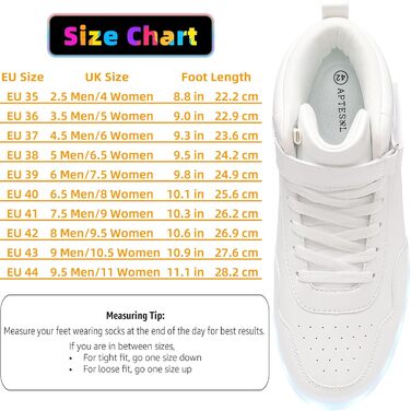 APTESOL LED кросівки високі, світлодіодні, USB зарядка, для жінок та чоловіків (36 EU, білі)