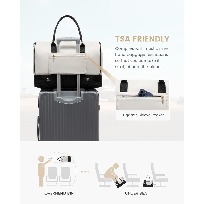 Сумка-мішок LOVEVOOK для жінок: дорожня, спортивна, з відділенням для взуття та мокрих речей, 2 шт. (35л, бежевий/чорний)