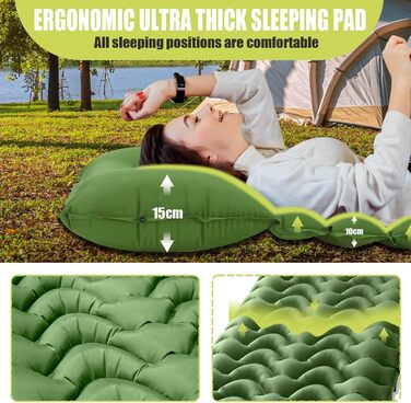 Каремат для кемпінгу TEGOVE самонадувний, компактний, з насосом та подушкою. Легкий килимок для туризму, пляжу, подорожей та намету