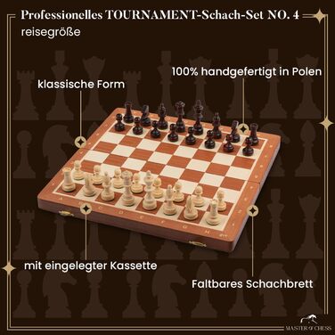 Професійний шаховий набір Master Of Chess №4, інтарсне дерев'яне шахове поле 42 см, високоякісні фігури Staunton для дітей та дорослих