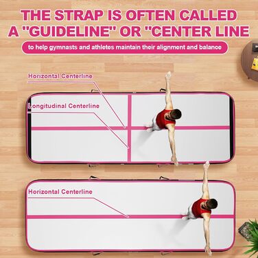 FBSPORT Airtrack Matte -Гімнастичний надувний мат, 600x100x20 см, чорний/рожевий