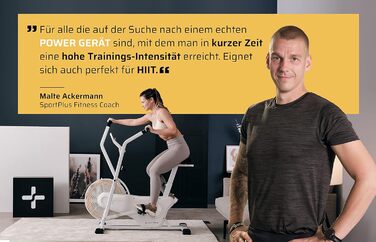 Велотренажер SportPlus Profi Air Bike з повітряним опором, сумісний з додатками, для HIIT, розумний комп’ютер, навантаження до 135 кг, новий дизайн
