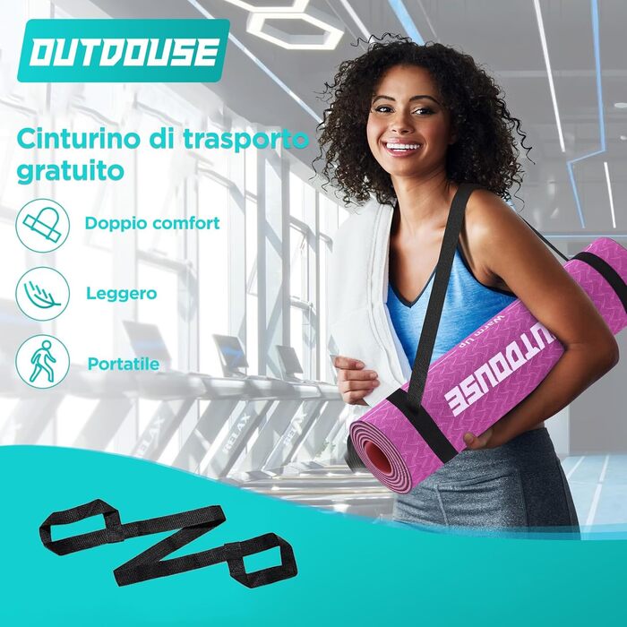 Килимок для йоги Sportmatte – 70 з друкованими позами йоги, неслизький матеріал TPE, для гімнастики, пілатесу, дому та подорожей, фітнес килимок для жінок та чоловіків, 181x63x0,6 см, рожевий та фіолетовий