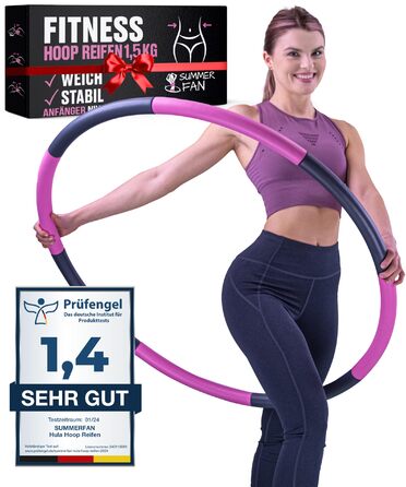 Hula Hoop для дорослих 1.5 кг, регульований, стабільний - обруч для фітнесу та схуднення (NBR піна) - графітово-пурпуровий