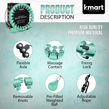 Розумний обруч для фітнесу K-MART, 24 знімних сегменти, масажний, автоматичний обертальний м'яч, для дорослих, для схуднення, рожево-зелений