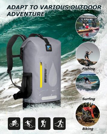 Водонепроникний рюкзак IDRYBAG 30L з PVC, для каякінгу, кемпінгу та подорожей (сірий)