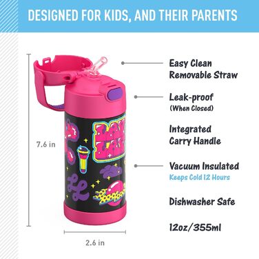 Термос-пляшка THERMOS FUNTAINER 340 мл, нержавіюча сталь, вакуумна ізоляція, з трубочкою, для дівчаток