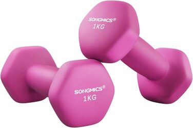 Гантелі SONGMICS 2 шт., шестигранні, неопренові, 2×1 кг, рожеві, для фітнесу та силових тренувань вдома