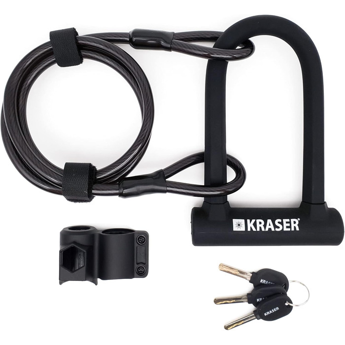 Замок для велосипеда KRASER KR65145B: U-lock + сталевий трос 120см + кріплення. Висока безпека