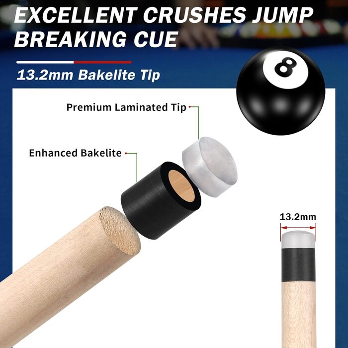 IIQ Більярдний кий Jump Break 23-25oz, 3 частини, канадський клен (чорний з білим)