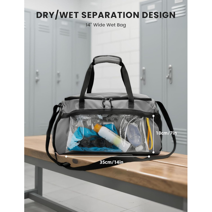 Спортивна сумка SKYSPER 35L з відділенням для взуття та мокрих речей - для фітнесу, спорту, подорожей (сіра)