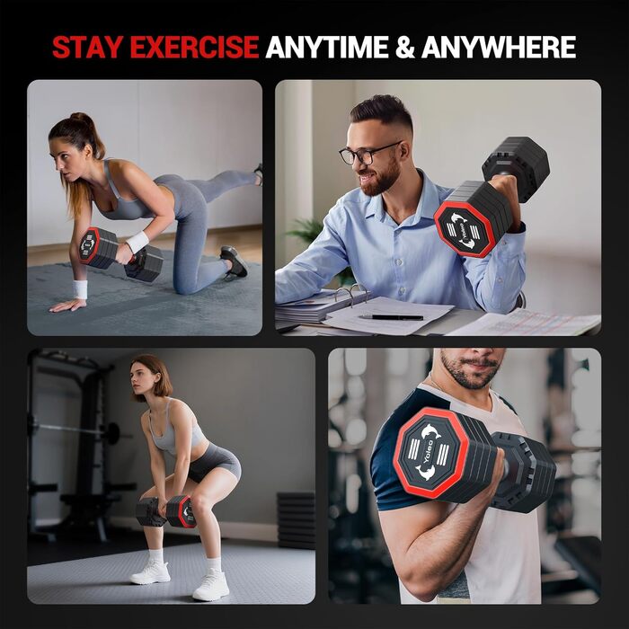 Набір гантелей Yoleo регульовані, 4 в 1 для дому, 4-10 кг, з м'яким гумовим покриттям, для тренувань всього тіла