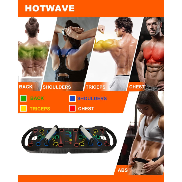 HOTWAVE дошка для віджимань з еспандерами, тренажер для фітнесу