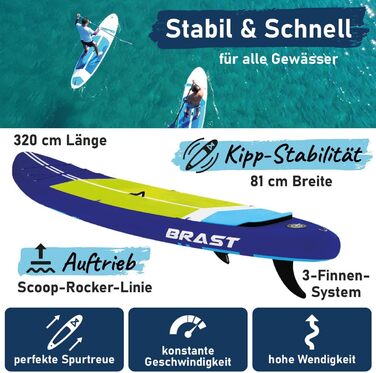SUP дошка BRAST Turtle надувна з комплектом аксесуарів 320x81x15 см, темно-синя, гарантія 5 років