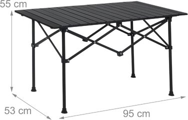 Стіл кемпінговий складаний Relaxdays HBT 55x95x53 см, сталевий, для пікніка, чорний