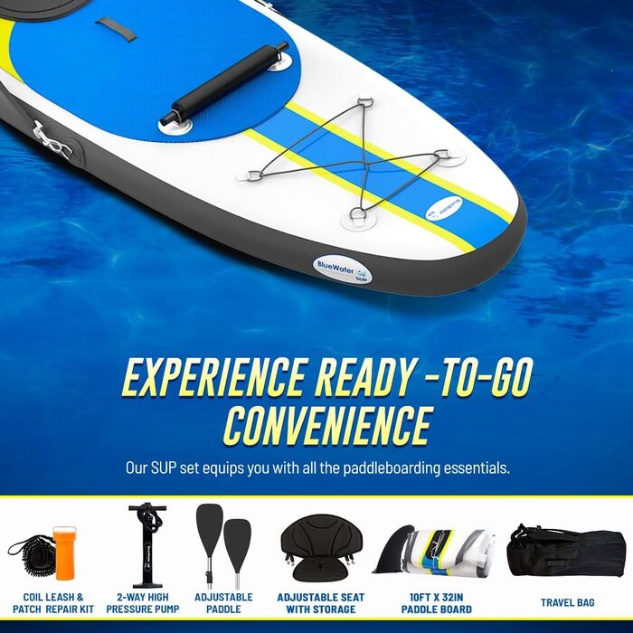 Надувна SUP-дошка Blue Water Toys 3м 136кг з веслом, сидінням, насосом і рюкзаком – каяк-сет для водних видів спорту