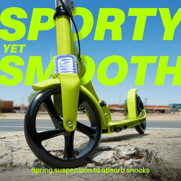 Тролелер ZIFFY для дітей та дорослих, 6-12 років, зелено-фіолетовий, діаметр коліс 200 мм, ABEC-9, амортизація, складаний алюмінієвий каркас, регульований кермо 79-106 см, ручне гальмо, вантажопідйомність 118 кг