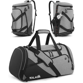 Спортивна сумка Tolaccea 47L з відділенням для взуття та мокрих речей - рюкзак, сумка для подорожей, фітнесу, тренувань (Сірий)