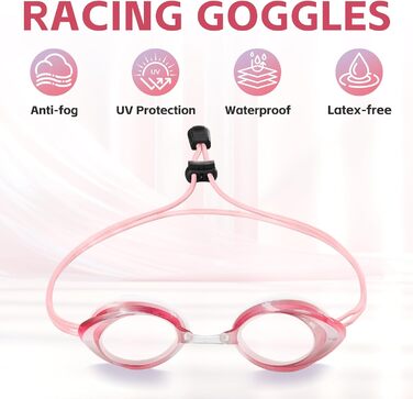 Окуляри для плавання Racing (2 шт.) дорослі, унісекс, 180° панорамний огляд, фіолетово-сріблясті, з регульованим ремінцем