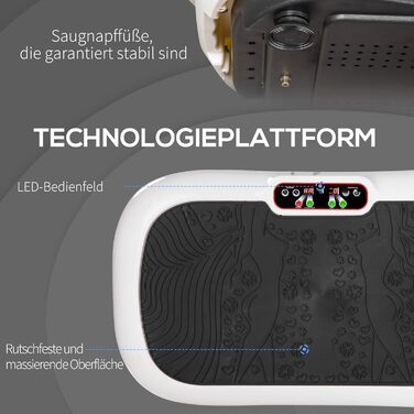 Вібраційна платформа HOMCOM з 2 фітнес-резинками, 99 режимів, 120 кг, для домашнього тренування, 200 Вт, LCD-дисплей, 73x40x13 см, біло-чорна