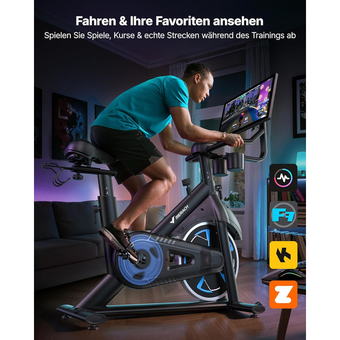 Велотренажер MERACH з магнітним опором, тихий, з покращеним амортизованим сидінням, власний додаток, стабільний H-фрейм, до 150 кг, блакитний з екраном