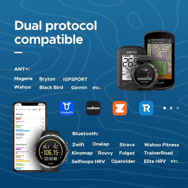 Вимірювач частоти серцевих скорочень GEOID HS500 з нагрудним реміннем, Bluetooth 4.2/ANT+, водонепроникний IP67