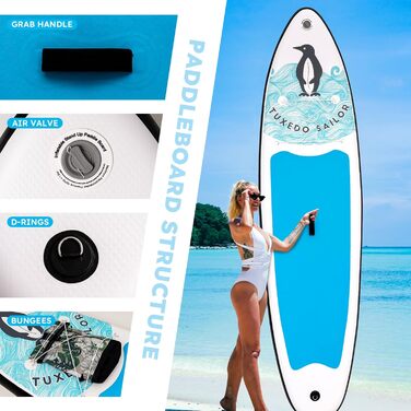Надувна SUP-дошка Tuxedo Sailor 10'6×33×6 з веслом, плавниками та страховкою для сап-серфінгу