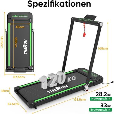 Електрична бігова доріжка THERUN Walking Pad, складана, зелена, ширина полотна 43 см, подвійна амортизація, сенсорний екран, 2.5 к.с., тиха робота, для дому та офісу