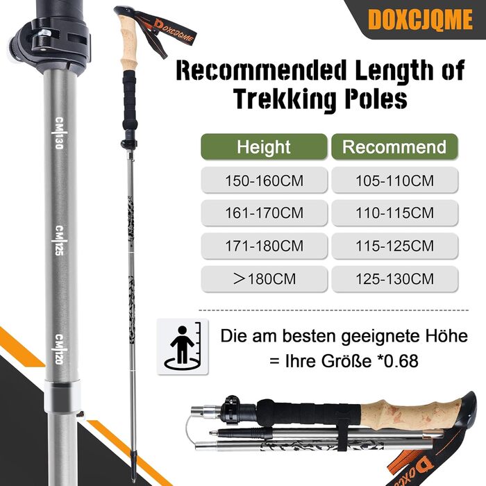 Телескопічні палиці для скандинавської ходьби та трекінгу (2 шт), складані, 110-130 см, алюміній, сріблясті