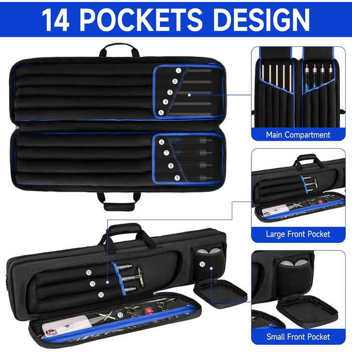 Сумка для більярду Biardqueue на 4 кия та 5 куль, чорна, велика