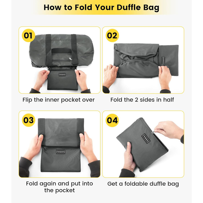 Спортивна сумка Vorspack для чоловіків та жінок — водонепроникна складна дорожня сумка для подорожей, спортзалу та ручної поклажі, сіра, 28 дюймів