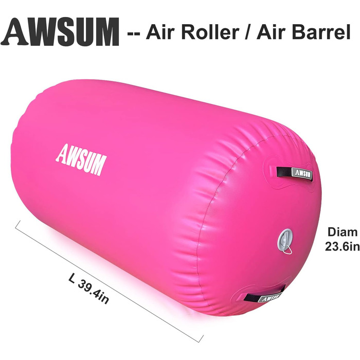 Надувний килимок для гімнастики AWSUM Air Roll 10ft (3м) x 3.3ft (1м) x 10см + Надувна роликова платформа 40x23.6см, рожевий