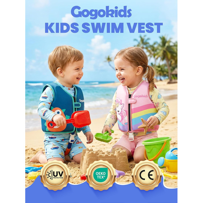 Спасальний жилет для плавання Gogokids 15-30 кг, для навчання плаванню, рожевий S (1-3 роки)