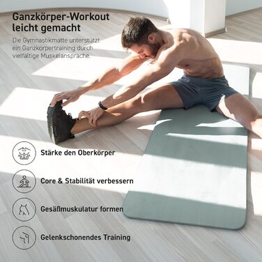 MSPORTS Килимок для гімнастики Premium з ремінком + постер з вправами + додаток для тренувань | Шкіряний килимок для фітнесу 190 x 80 x 1,5 см - Кам'яно-сірий - Килимок для йоги без фталатів 190 x 80 x 1,5 см