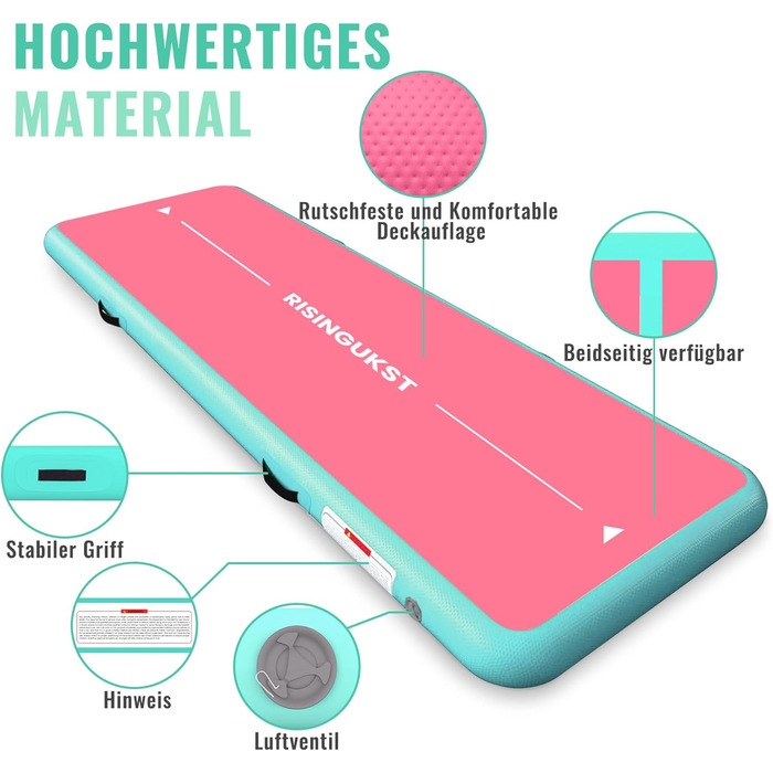 Гімнастичний надувний мат Air Matte Track, 300x100x15 см, зелено-рожевий, з насосом