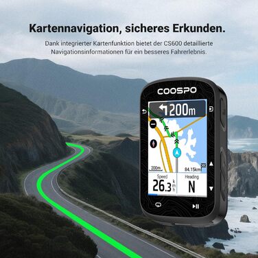 Велокомп'ютер GPS COOSPO CS600 з Bluetooth/ANT+, бездротовий, водонепроникний IPX7, з підсвіткою та навігацією, підтримка велорадара, 36 годин роботи
